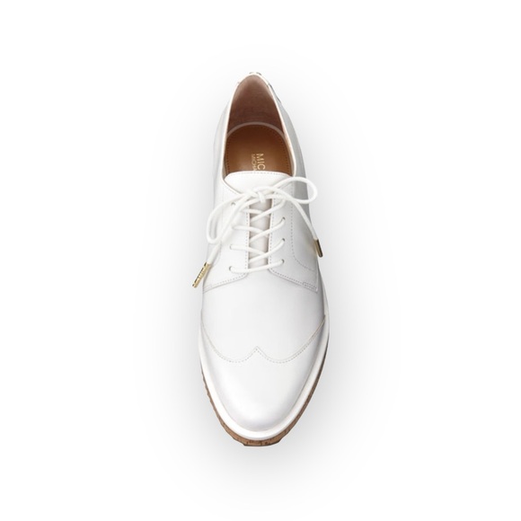new Michael Kors ❁ Zane Leather Wingtip Cork Platform Espadrilles ❁ Optic White - Picture 15 of 16